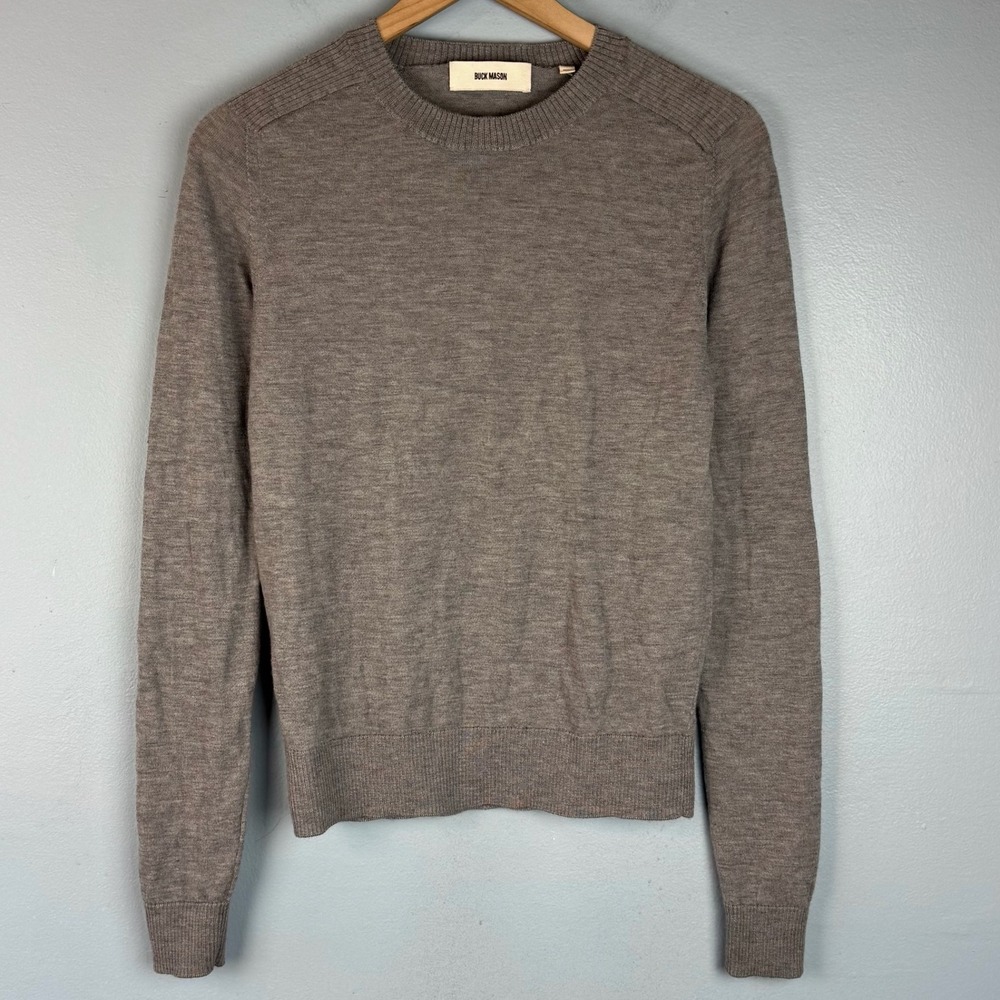 Buck Mason Womens Small Gray 100% Cashmere Crew Neck Long Sleeve Sweater FLAW - Picture 2 of 8